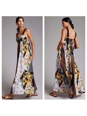 Anthropologie Maeve Floral Patchwork Dress with Black Straps